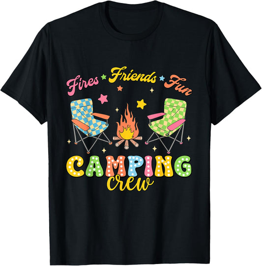 Camping Crew Family Friends Girls Kids Summer Vibes Camper T-Shirt - T-Shirt | Black