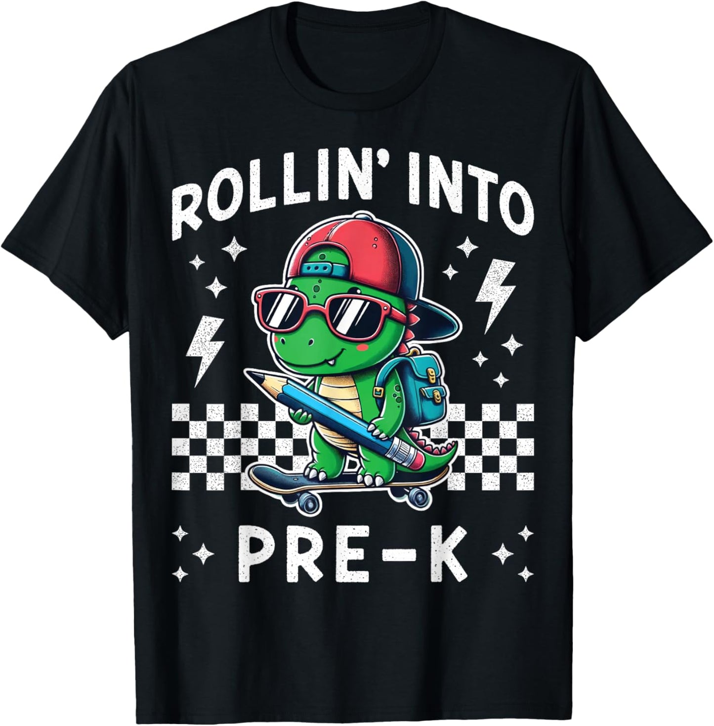 Rollin Into PreK Dinosaur Back to School I’m Ready for Pre K T-Shirt - T-Shirt | Black