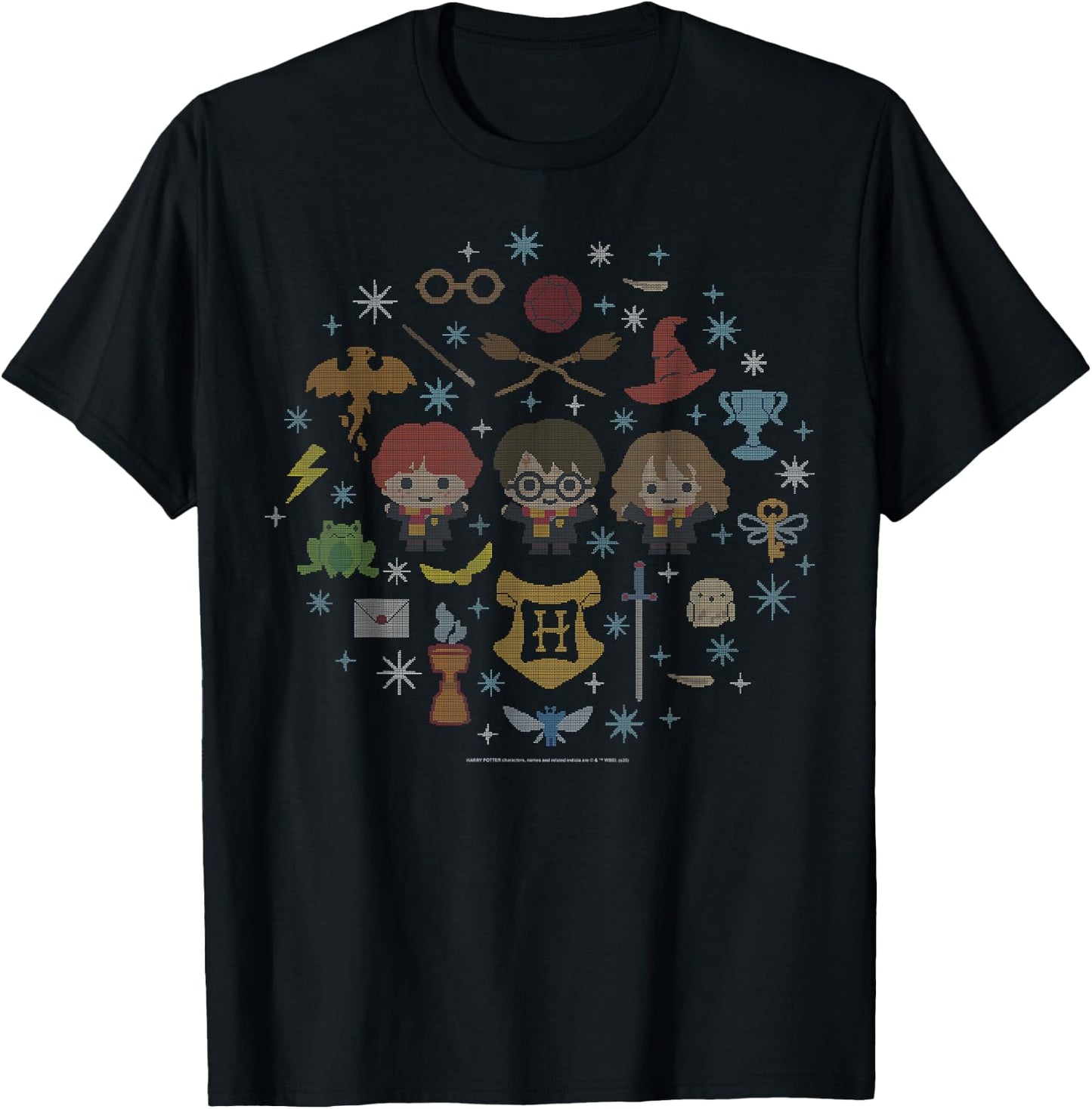 Harry Potter Christmas Group Shot Chibi Ugly Sweater T-Shirt - T-Shirt | Black