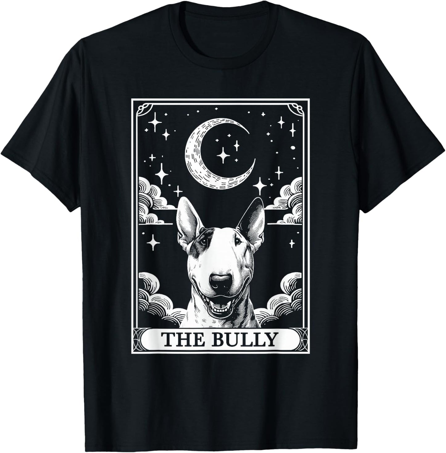 Tarot Card Vintage Crescent Moon Bull Terrier Bully Dog Mom T-Shirt - T-Shirt | Black