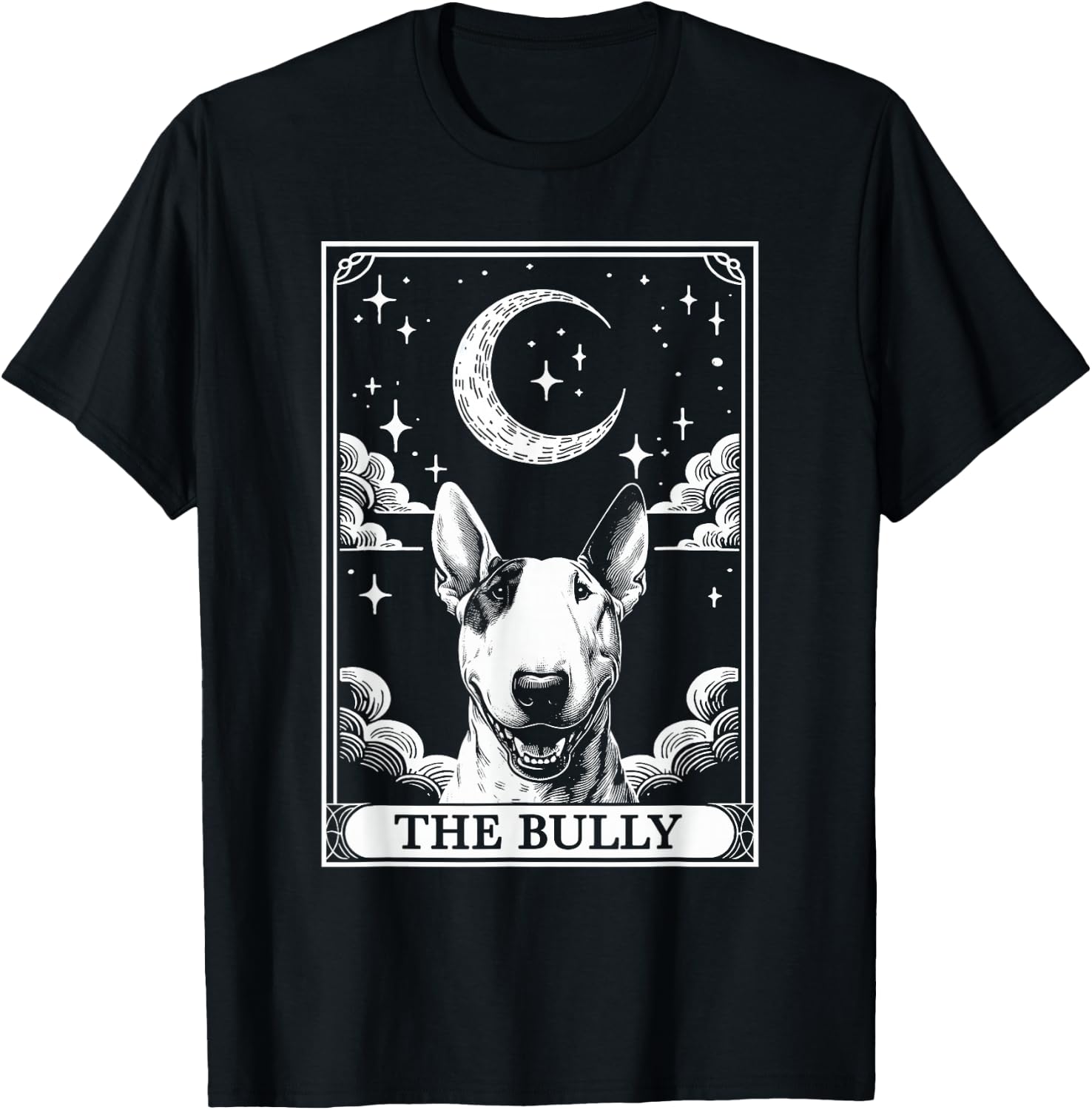 Tarot Card Vintage Crescent Moon Bull Terrier Bully Dog Mom T-Shirt - T-Shirt | Black