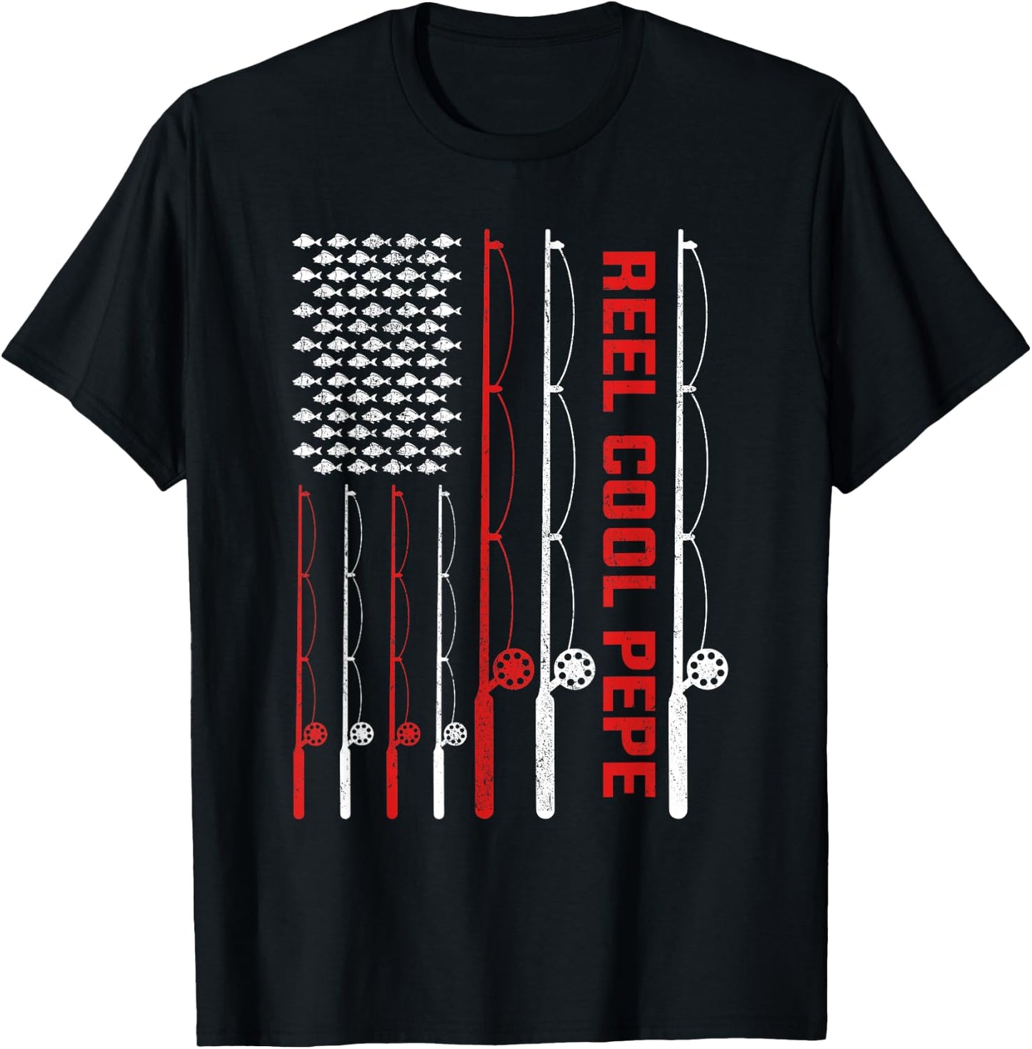 Reel Cool Pepe Father's Day Fishing American Flag Women Men T-Shirt - T-Shirt | Black