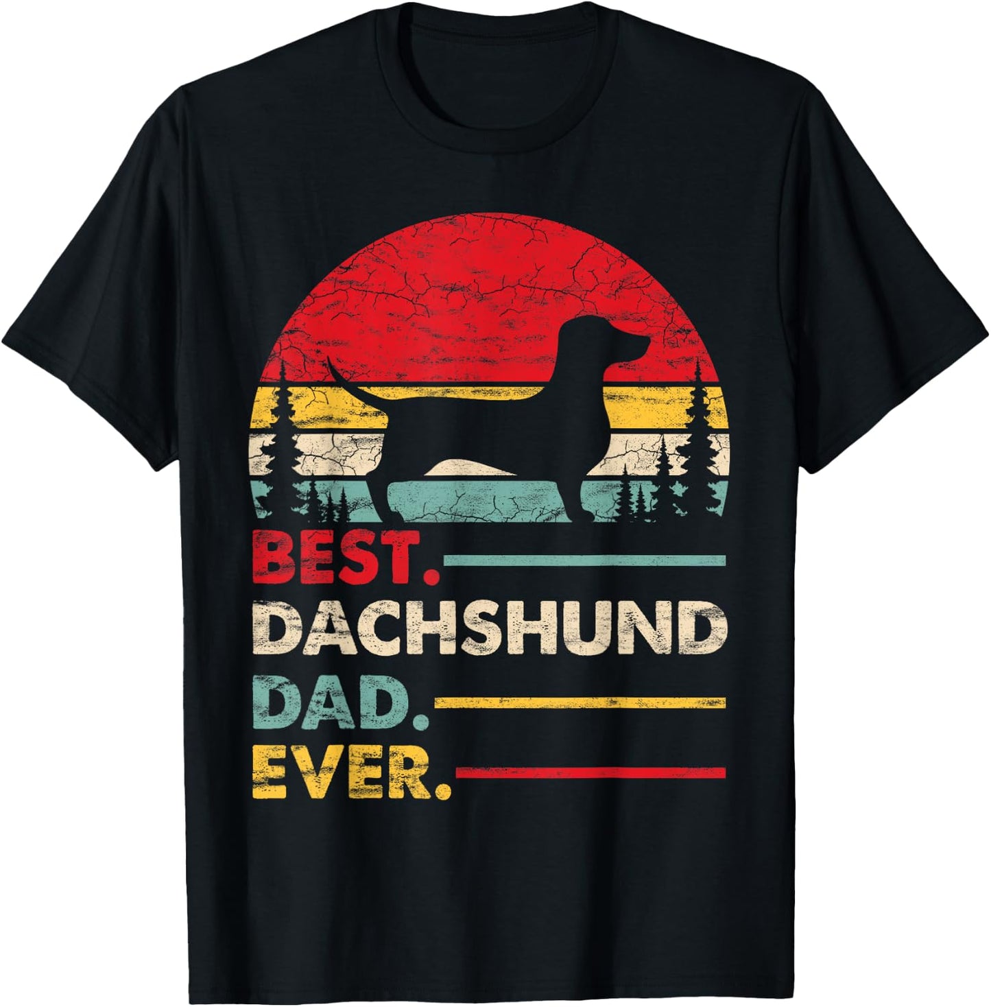 Dachshund Best Dad Ever Gift Dog Vintage Retro Men T-Shirt - T-Shirt | Black
