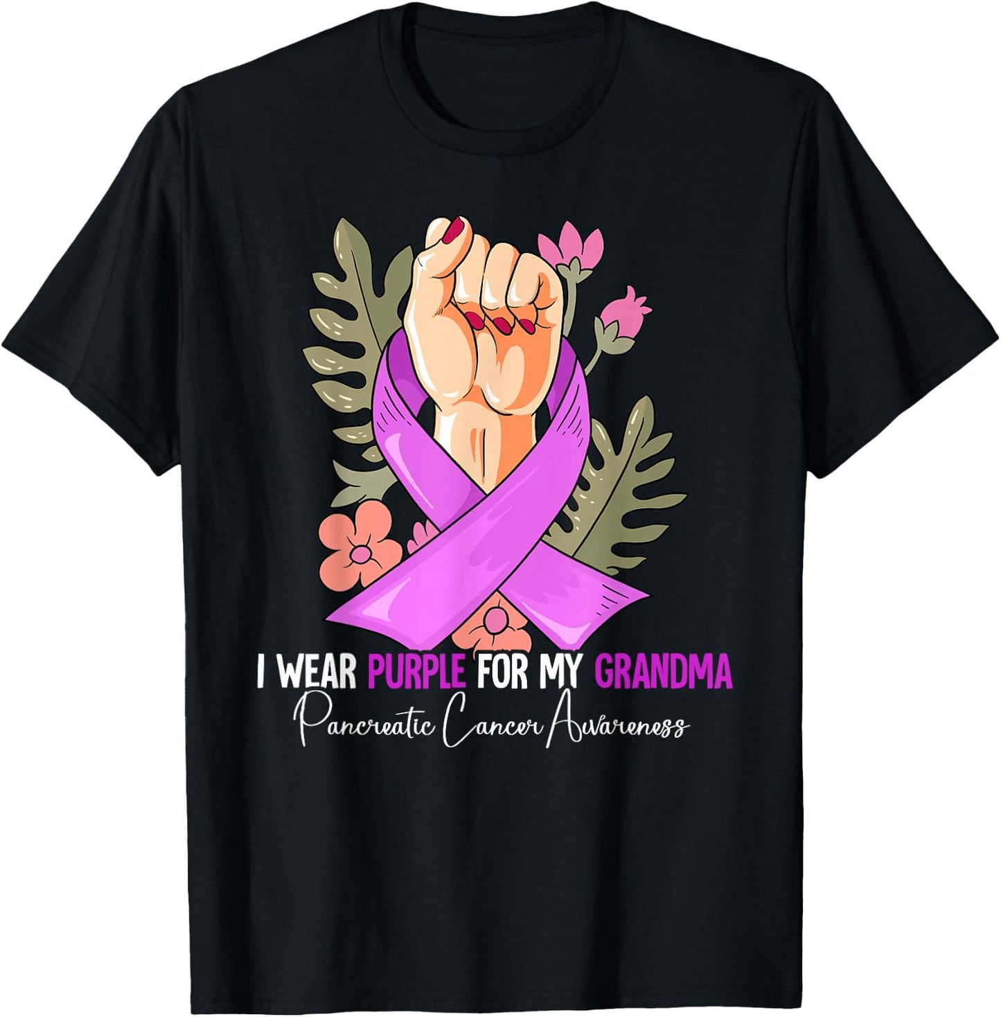 I Wear Purple For My Grandma Pancreatic Cancer Awareness T-Shirt - T-Shirt | Black