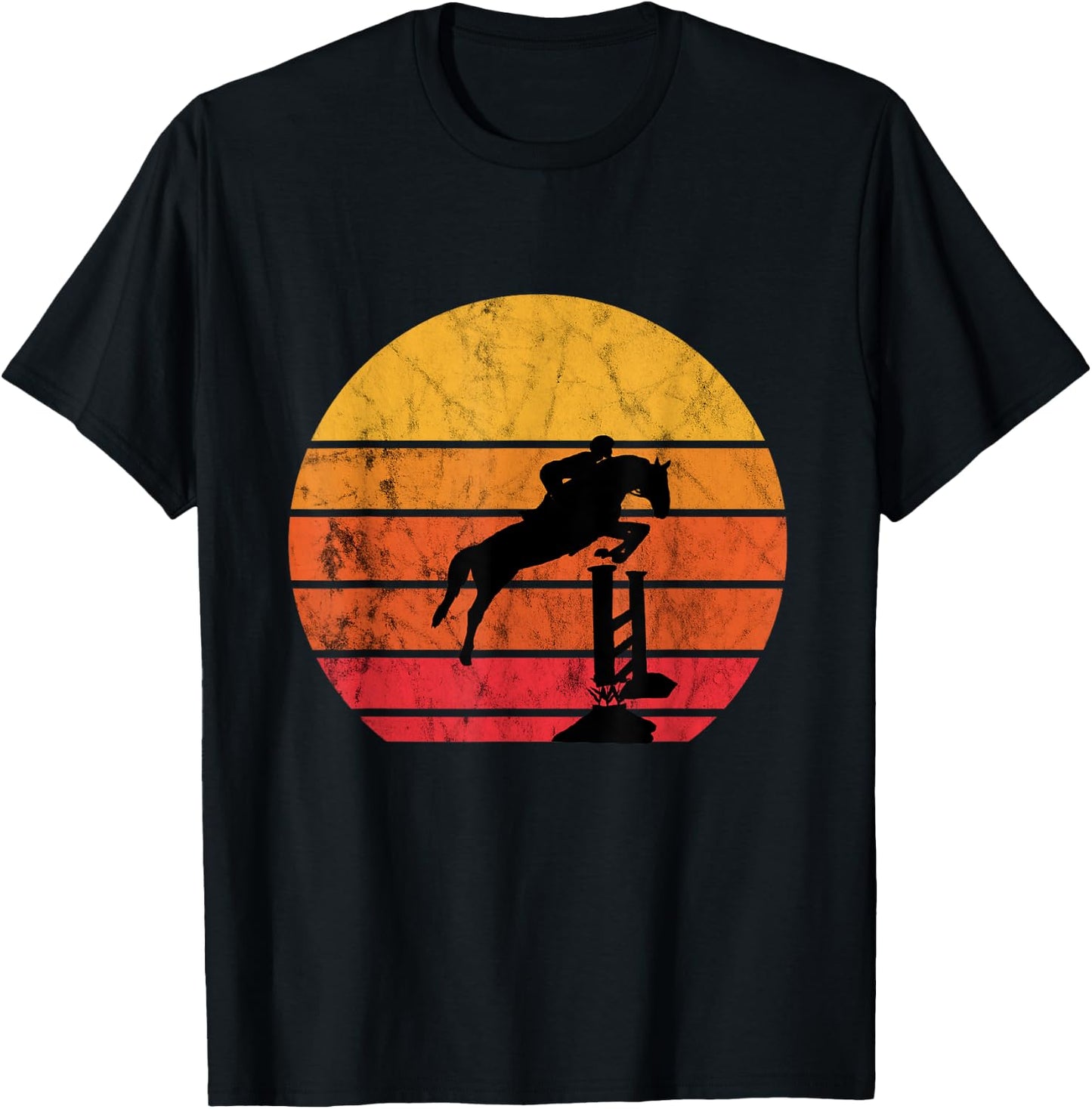 Jumping riding, retro, vintage, sunset, jumping horse T-Shirt - T-Shirt | Black