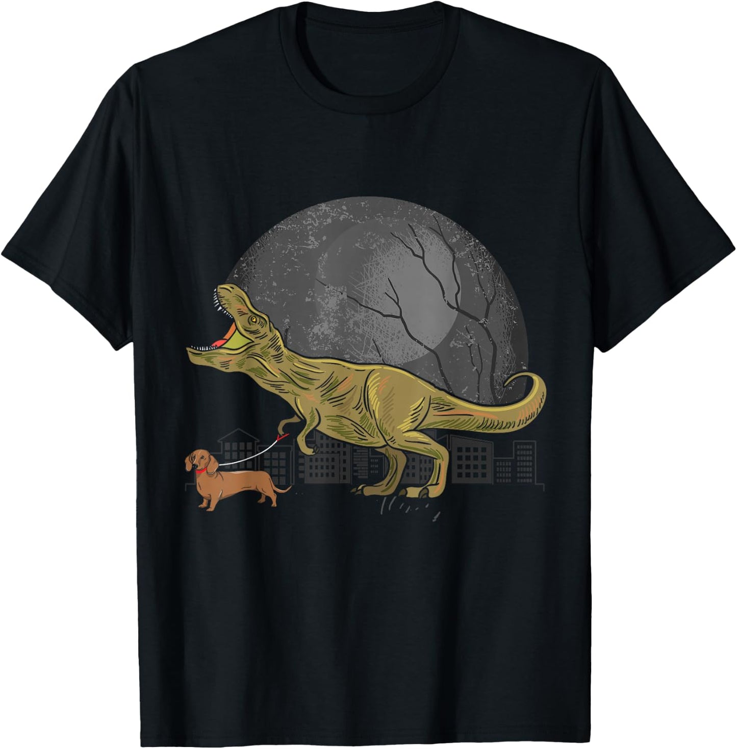 Dinosaur T Rex Dog Dachshund Women Girls Kids T-Shirt - T-Shirt | Black