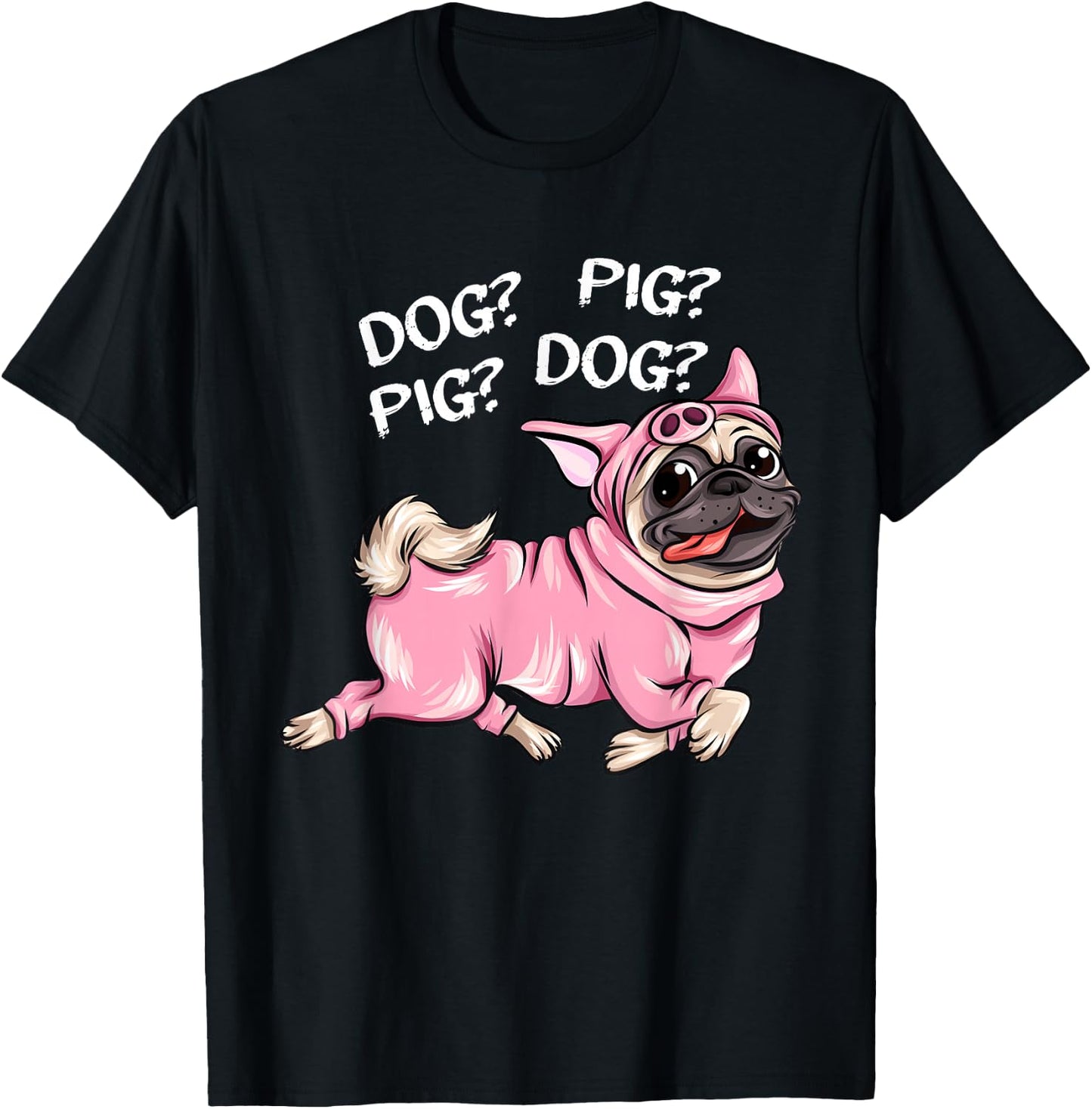 Cute Dog Pug Pig Apparel -Adults Black Dog Pig Pug Both Funny Connection of Animal Connected T-Shirt - T-Shirt | Black
