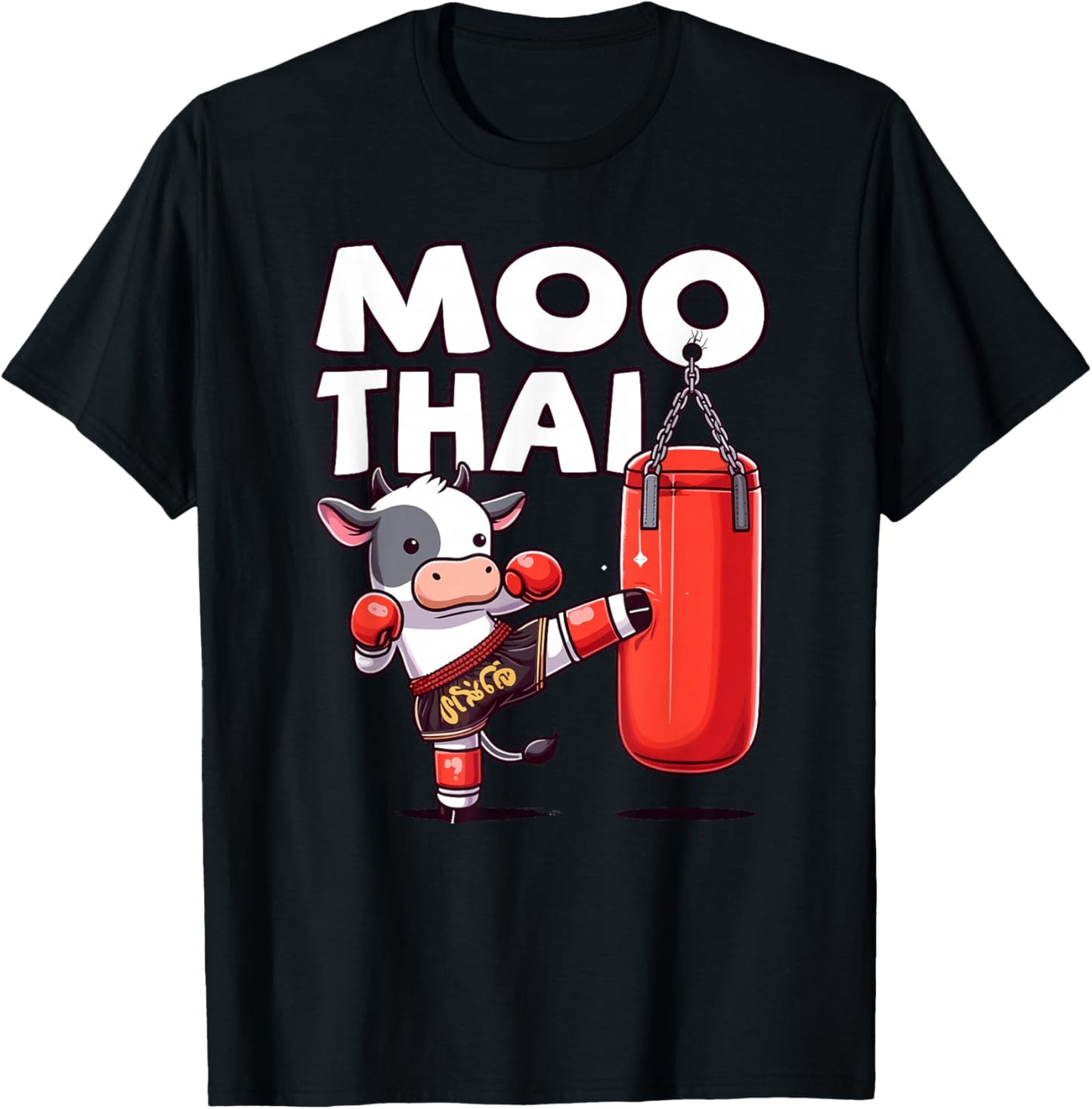 Muay Thai, Moo Thai | Thai Boxing For Youth, Muay Thai Cow T-Shirt - T-Shirt | Black