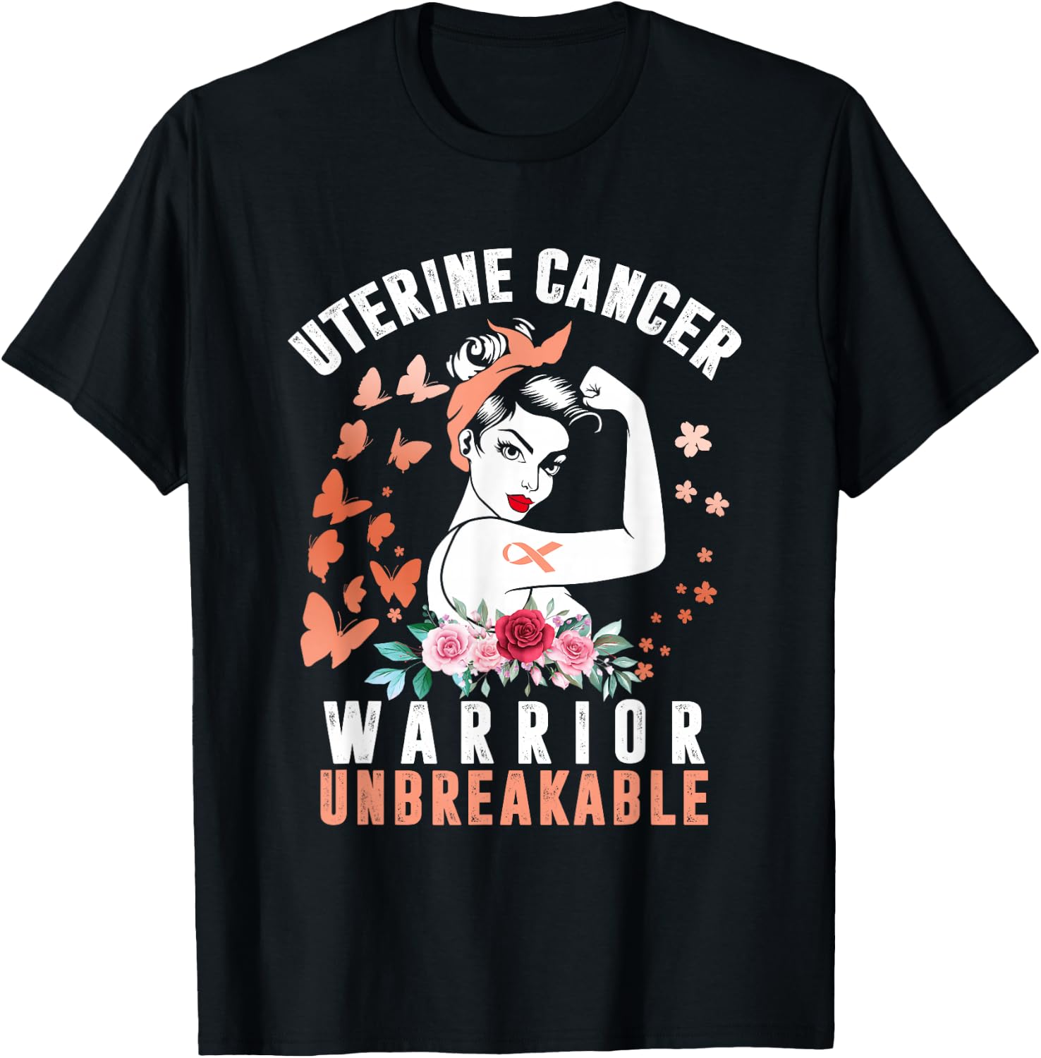 Uterine Cancer Awareness Warrior Unbreakable Strong Woman T-Shirt - T-Shirt | Black