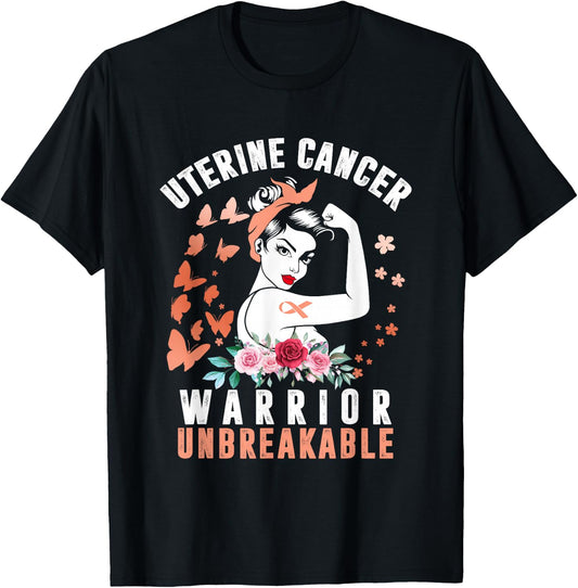 Uterine Cancer Awareness Warrior Unbreakable Strong Woman T-Shirt - T-Shirt | Black