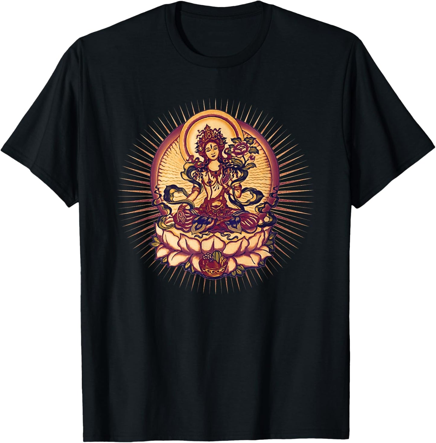 Tara Tibet Buddhism Lotus Meditation Yoga Om Spirituality T-Shirt - T-Shirt | Black