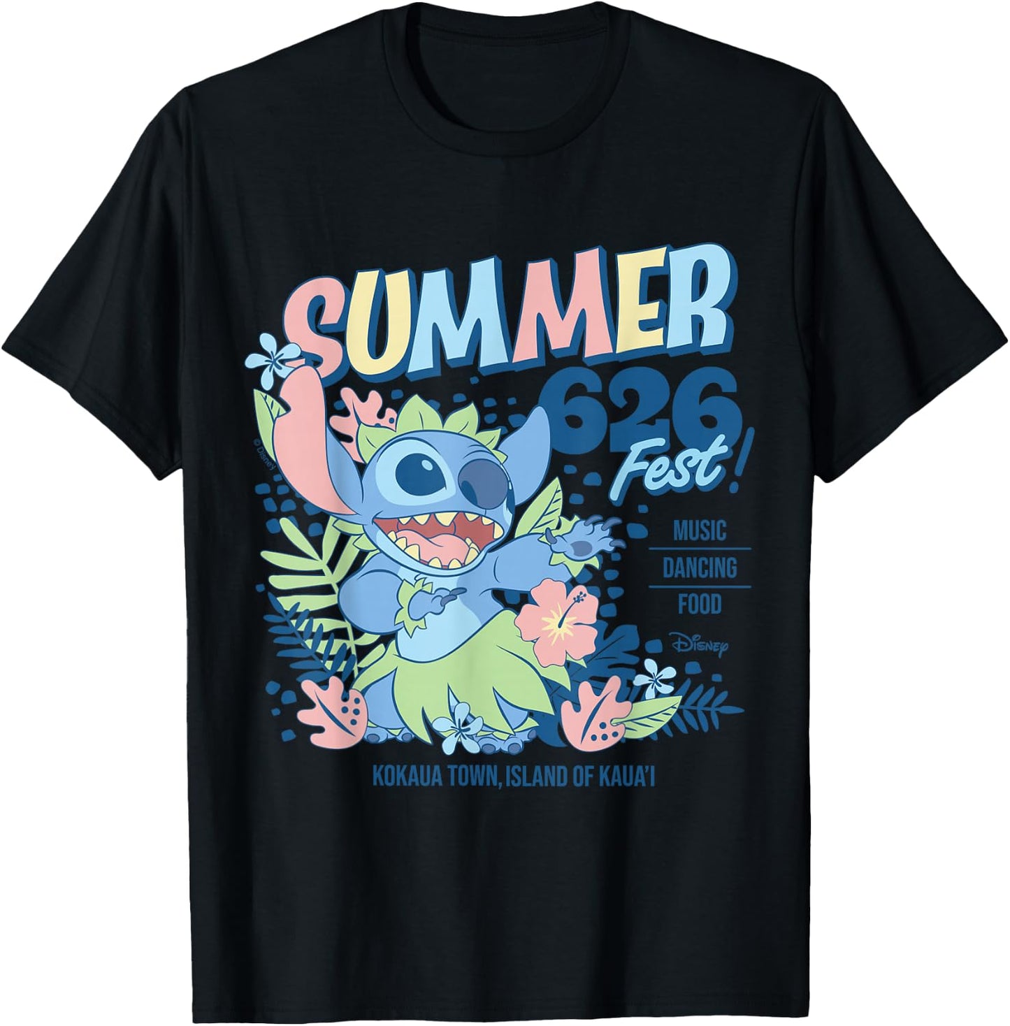 Lilo & Stitch - Summer Fest 626 Kokaua Town Kaua'i Hawaii T-Shirt - T-Shirt | Black