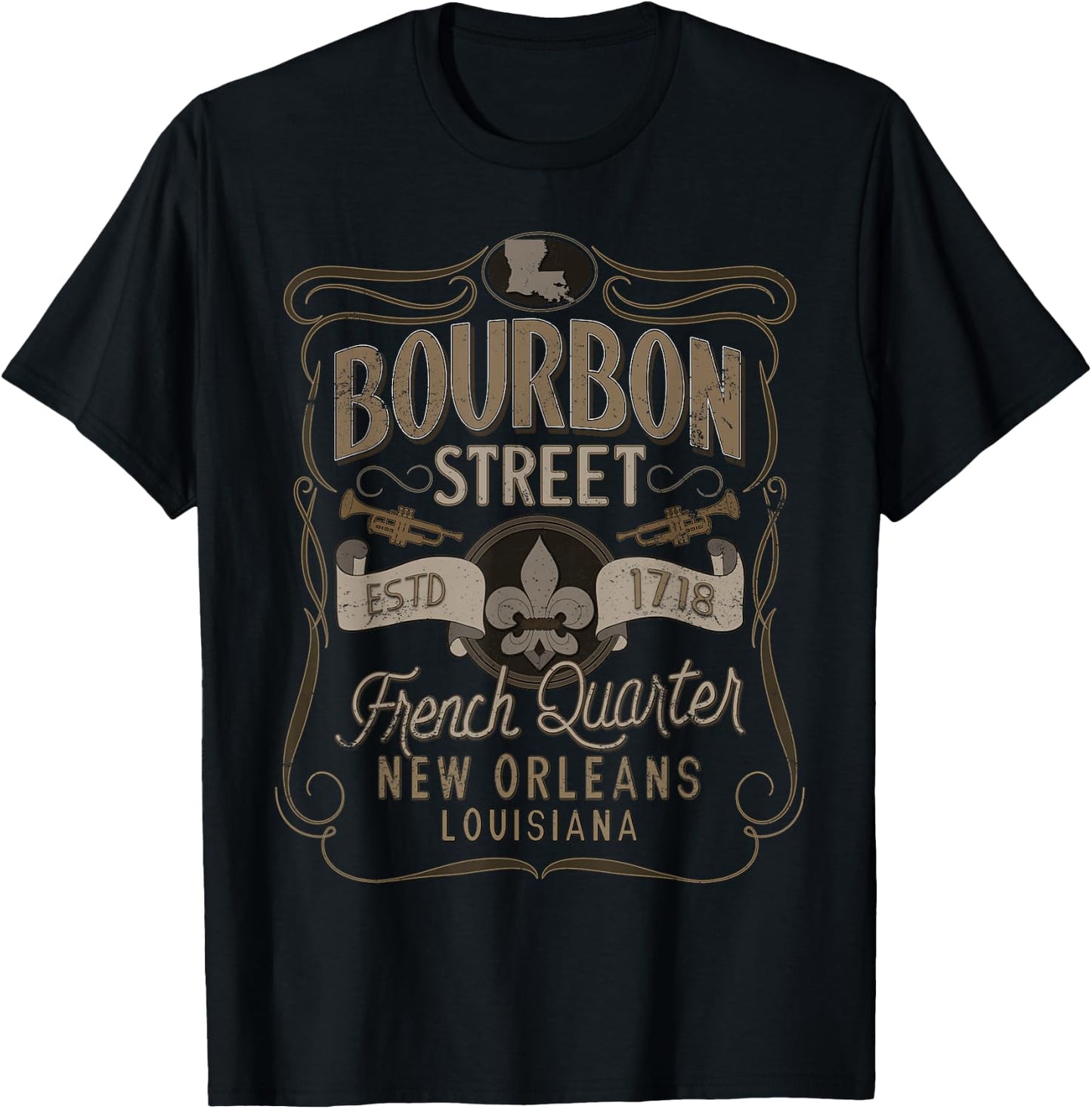 Bourbon Street French Quarter New Orleans Vintage Souvenir T-Shirt - T-Shirt | Black