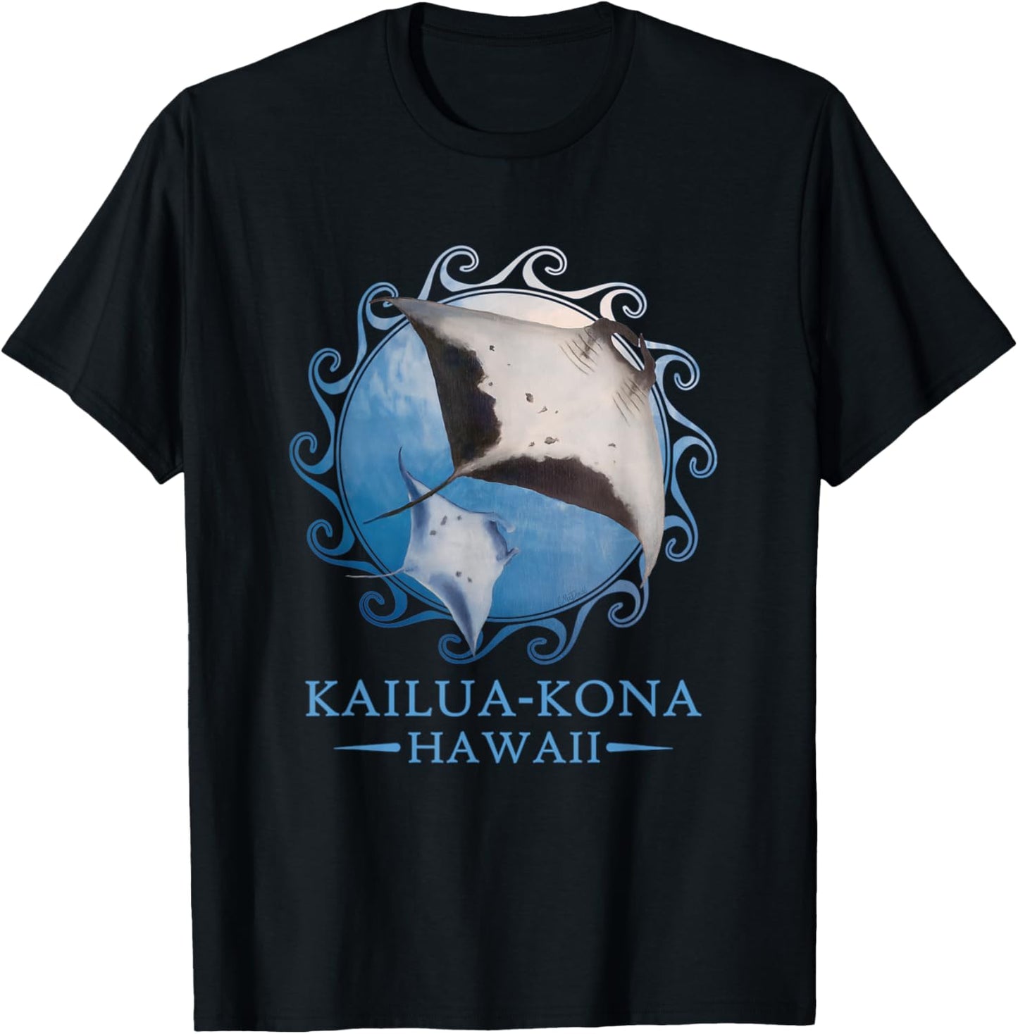 Kailua-Kona Hawaii Stingray Manta Ray Ocean Animals T-Shirt - T-Shirt | Black