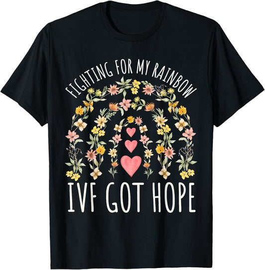 Fighting for My Rainbow IVF Infertility TTC Rainbow Floral T-Shirt - T-Shirt | Black