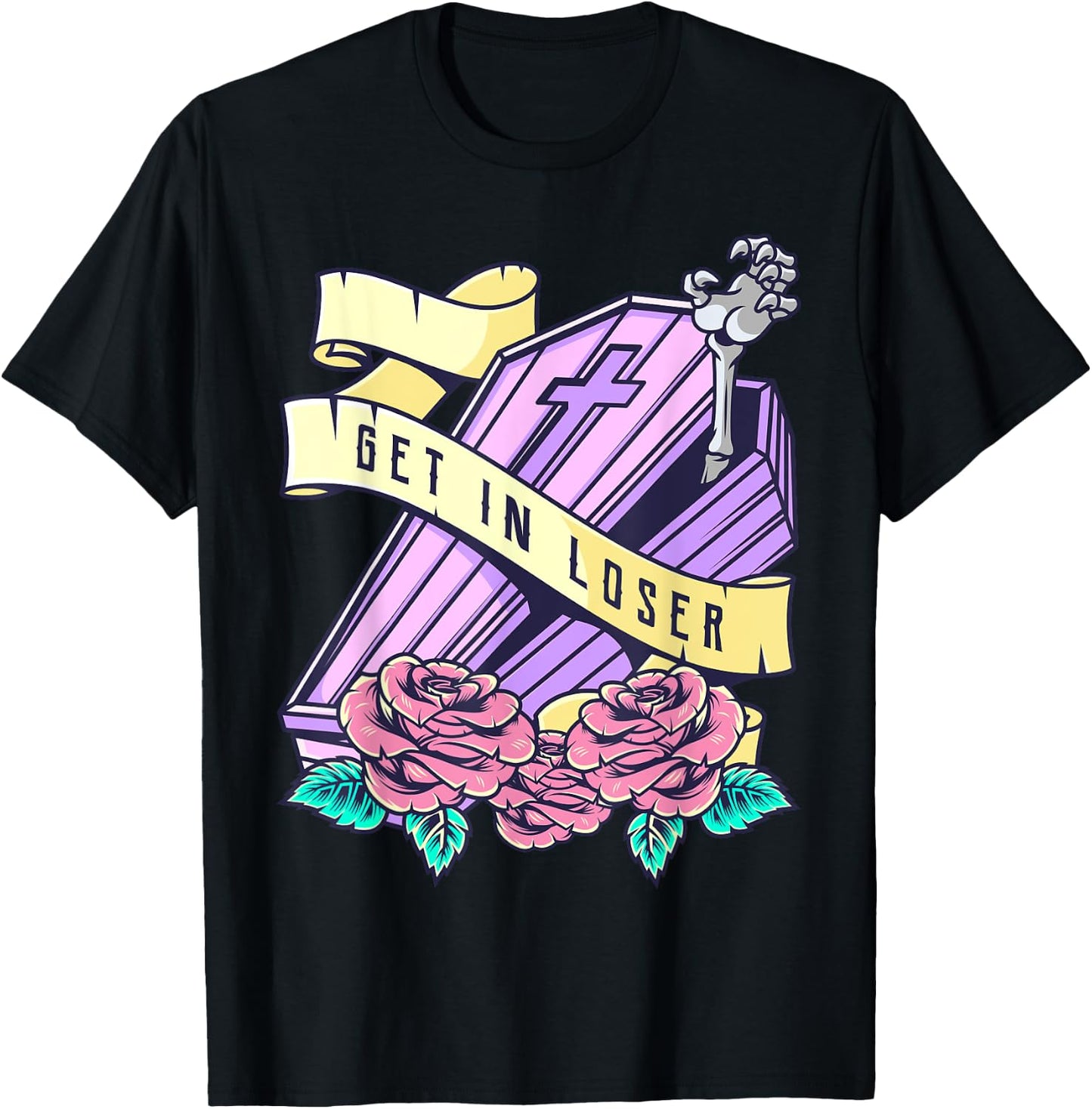 Get in Loose Coffin Pastel Goth Kawaii Halloween Aesthetic T-Shirt - T-Shirt | Black