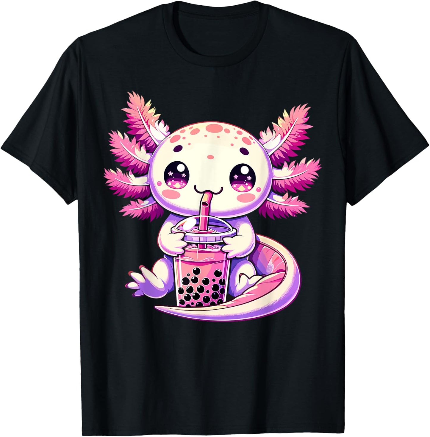 Axolotl Boba Tea Bubble Tea Anime Cute Kawaii Axolotl T-Shirt - T-Shirt | Black