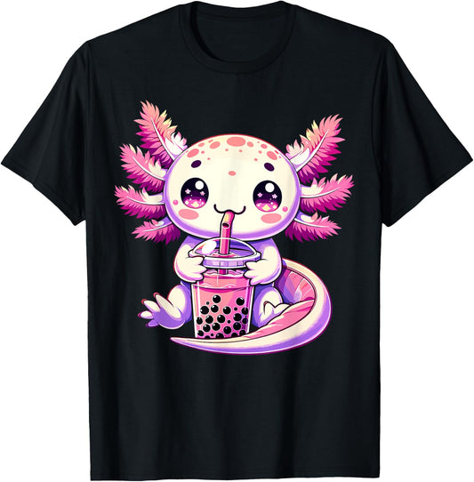 Axolotl Boba Tea Bubble Tea Anime Cute Kawaii Axolotl T-Shirt - T-Shirt | Black