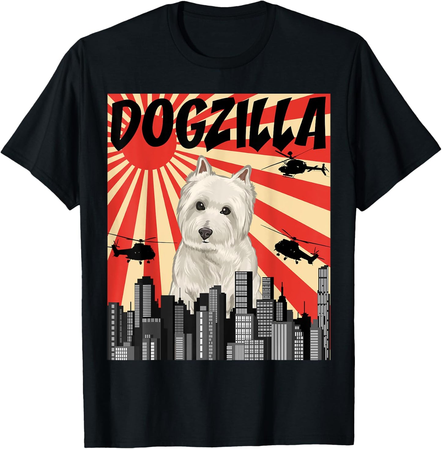 Funny Retro Japanese Dogzilla West Highland White Terrier T-Shirt - T-Shirt | Black