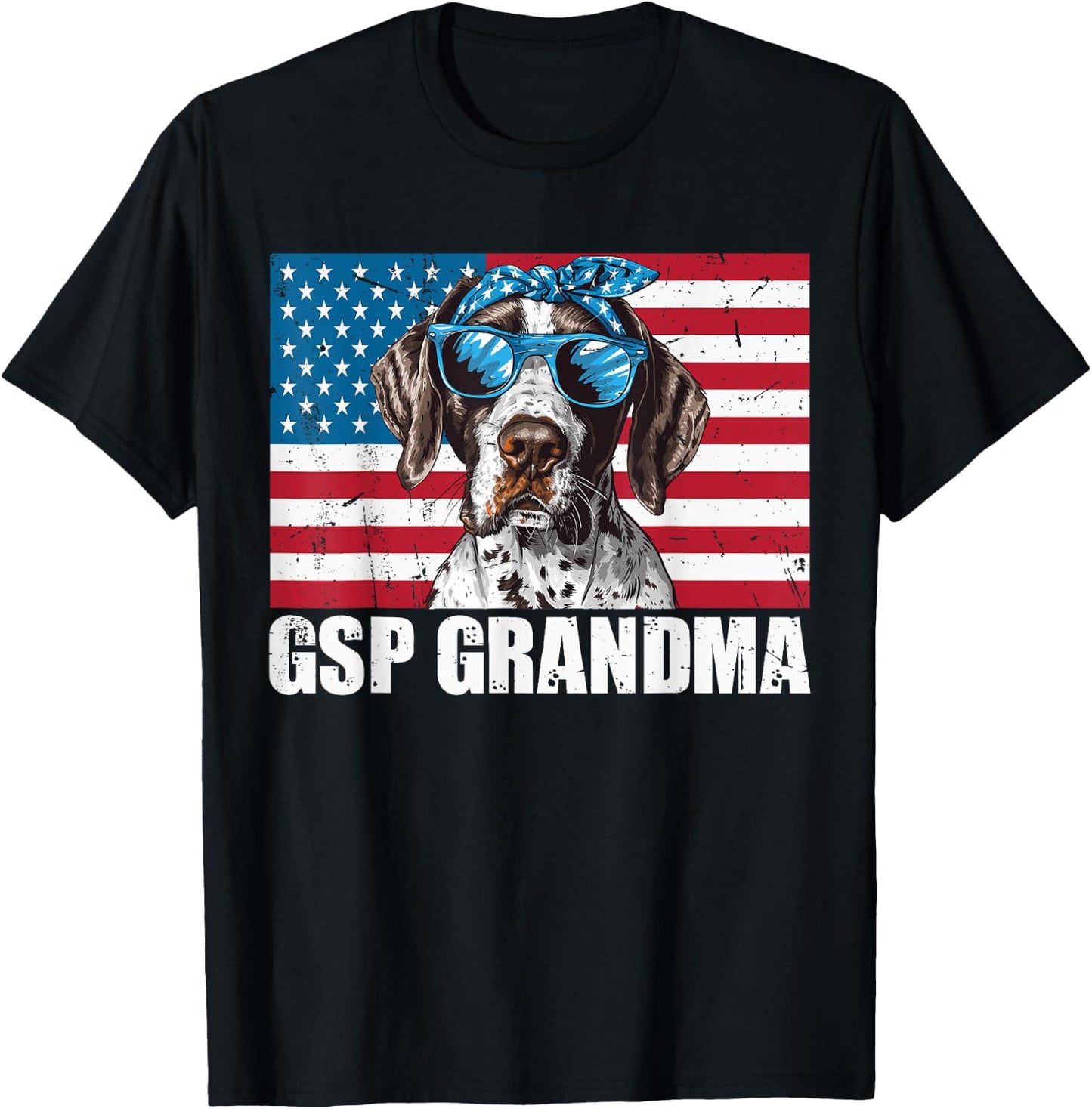 GSP Grandma German Shorthaired Pointer US Flag 4th of July T-Shirt - T-Shirt | Black