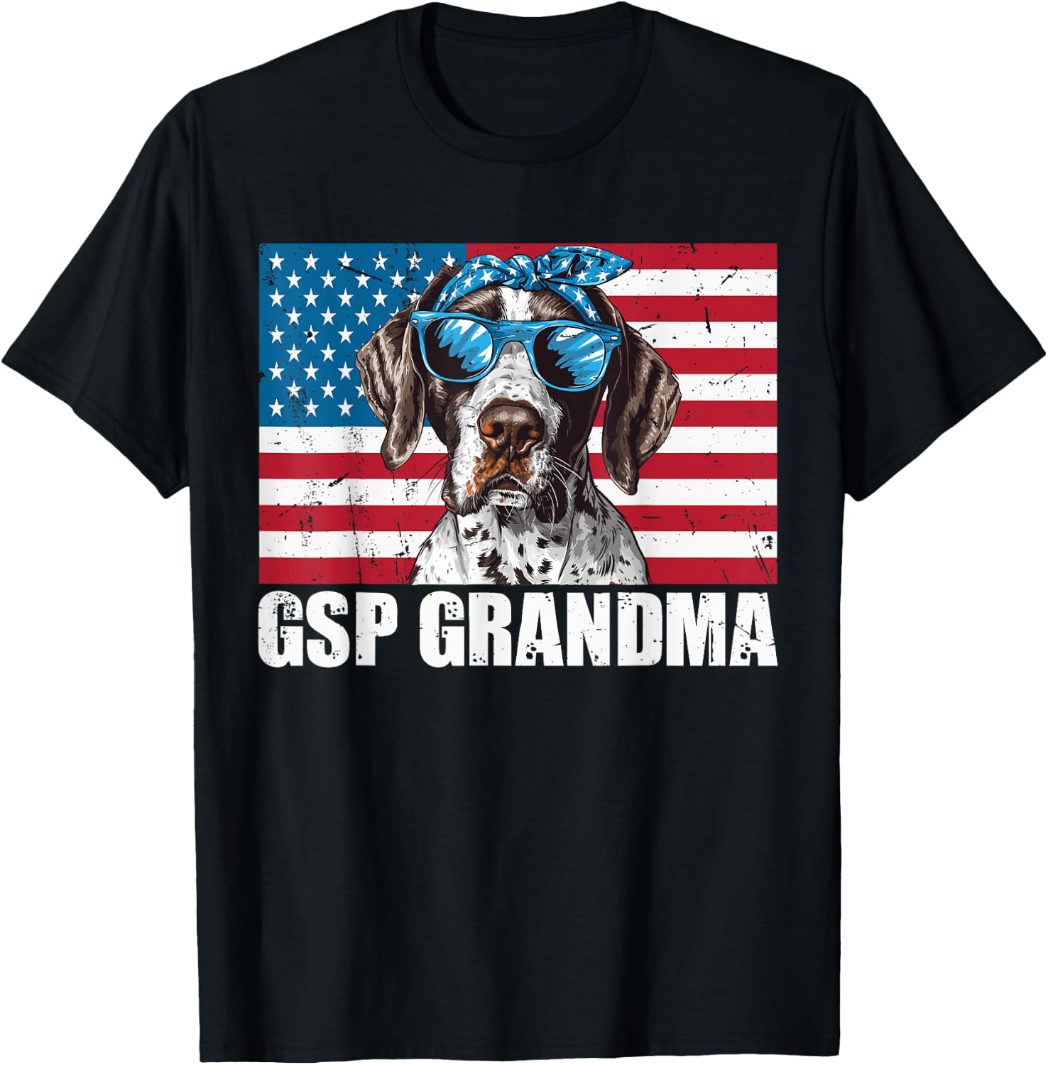 GSP Grandma German Shorthaired Pointer US Flag 4th of July T-Shirt - T-Shirt | Black