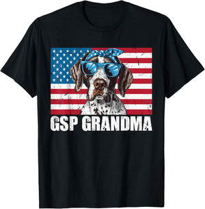 GSP Grandma German Shorthaired Pointer US Flag 4th of July T-Shirt - T-Shirt | Black