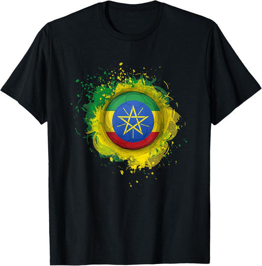 Proud Heritage Ethiopia Flag Soccer Ball T-Shirt - T-Shirt | Black