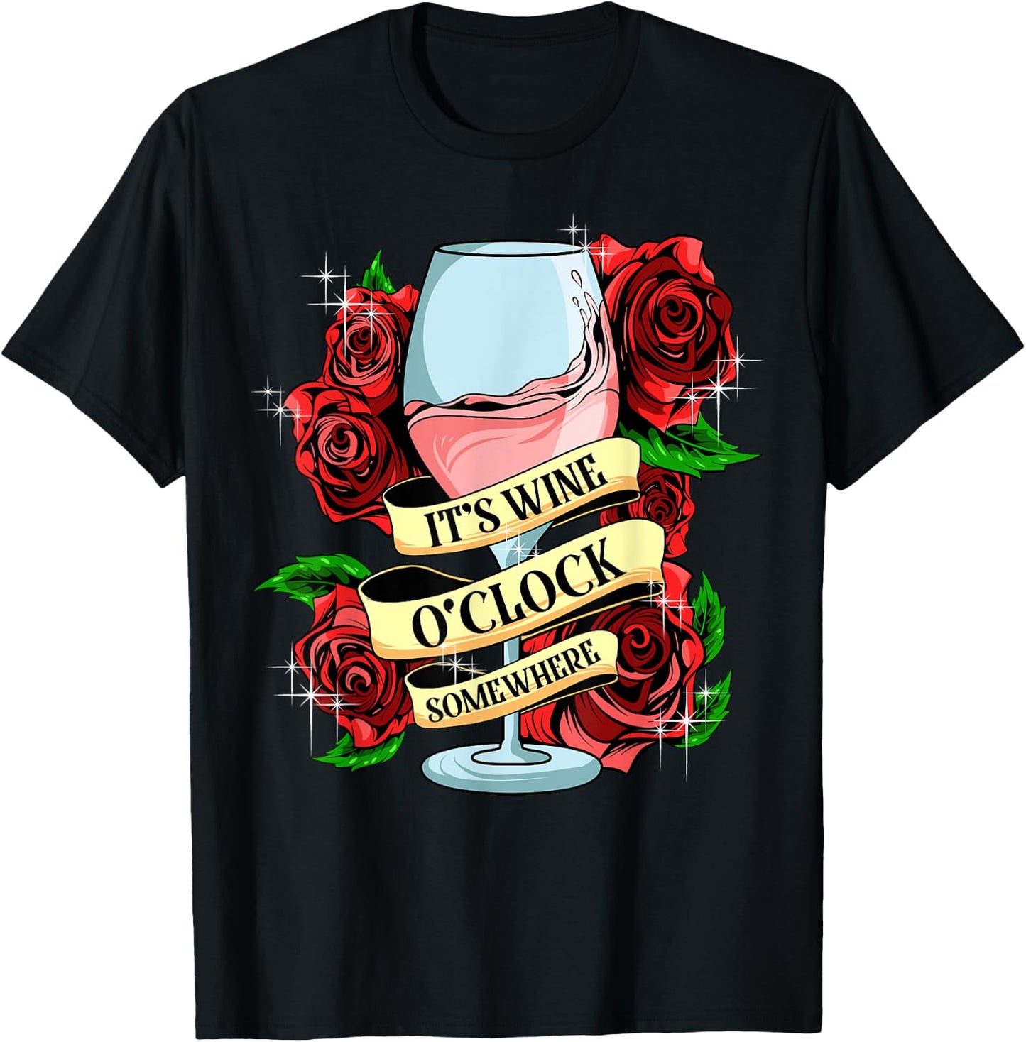 It's Wine O'Clock Somewhere Women's Funny Wine Lover Gift T-Shirt - T-Shirt | Black