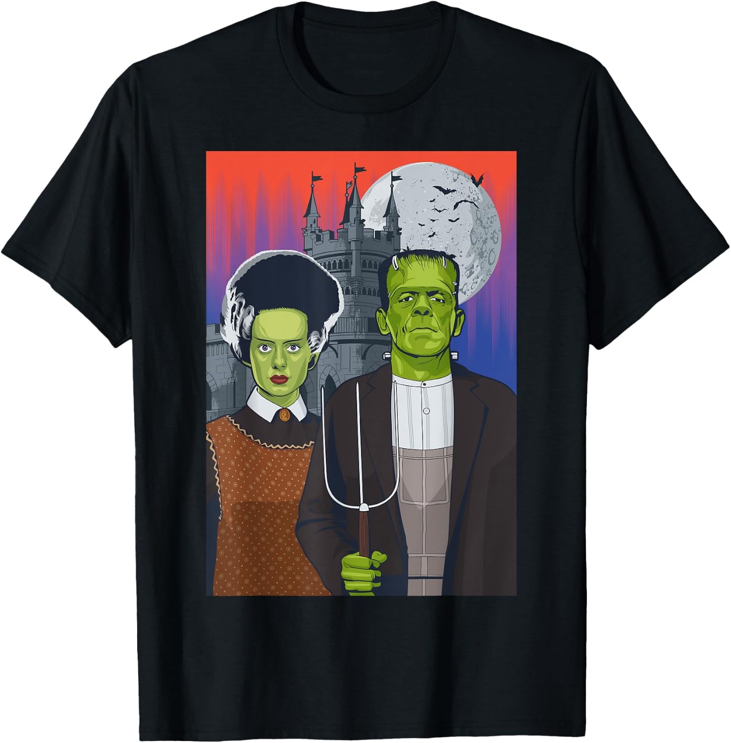 Frankenstein American Gothic Parody Halloween Monster T-Shirt - T-Shirt | Black