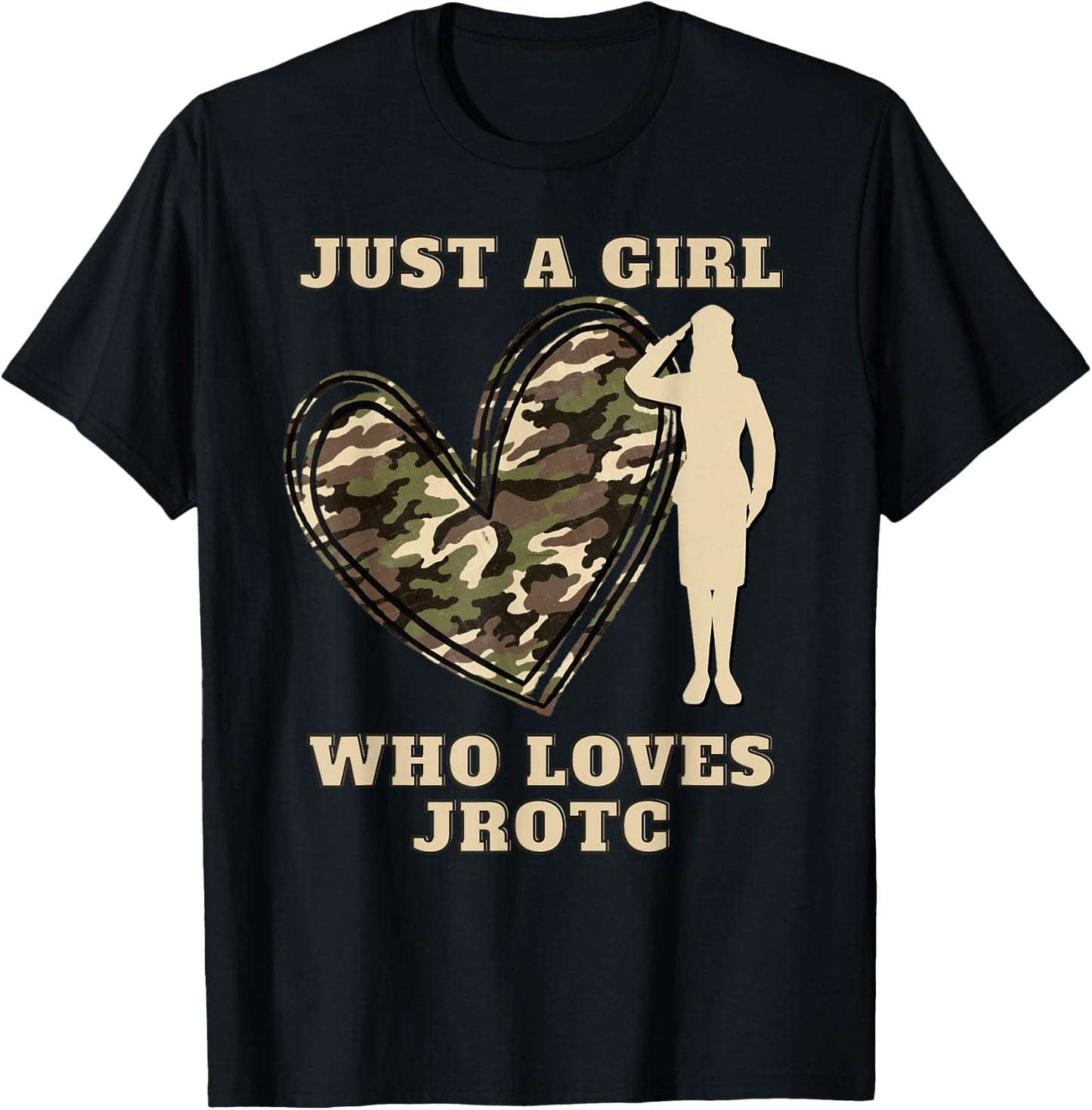 Just A Girl Who Loves JROTC Camouflage Heart Junior ROTC T-Shirt - T-Shirt | Black