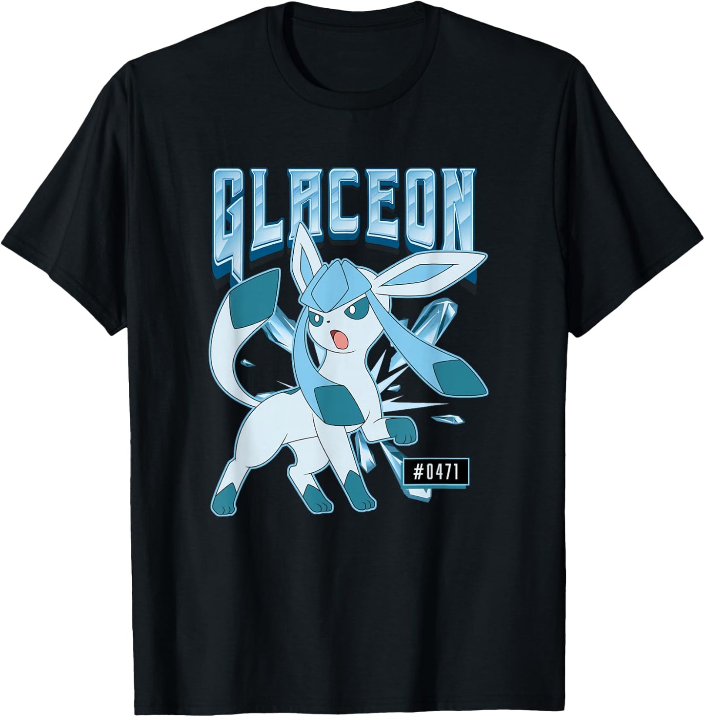 Pokémon Glaceon #0471 Ice Type Eeveelution Portrait T-Shirt - T-Shirt | Black