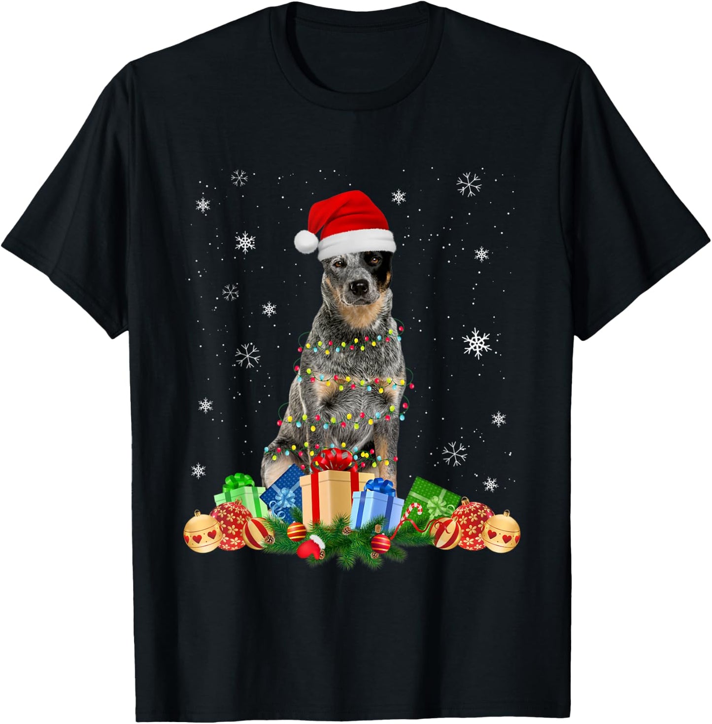 Australian Cattle Dog Christmas Lights Puppy Dog Lover Women Kids T-Shirt - T-Shirt | Black
