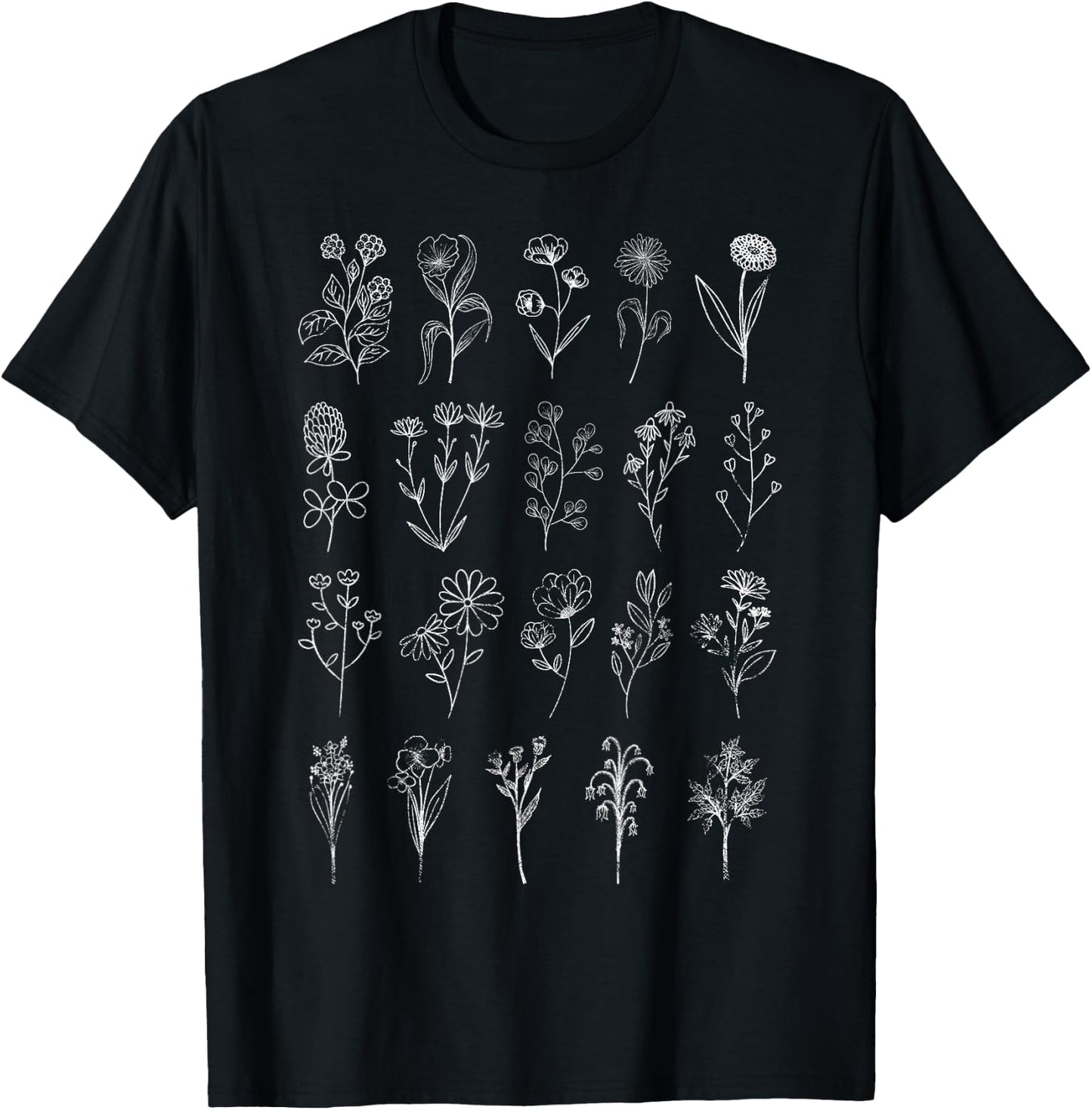 Vintage Inspired Flower Botanical Chart Naturalist T-Shirt - T-Shirt | Black