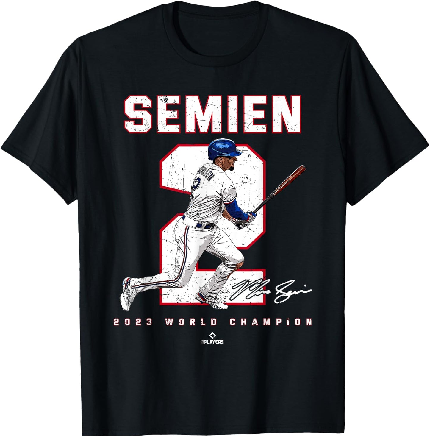 Player Number 2023 World Champion Marcus Semien Texas MLBPA T-Shirt - T-Shirt | Black