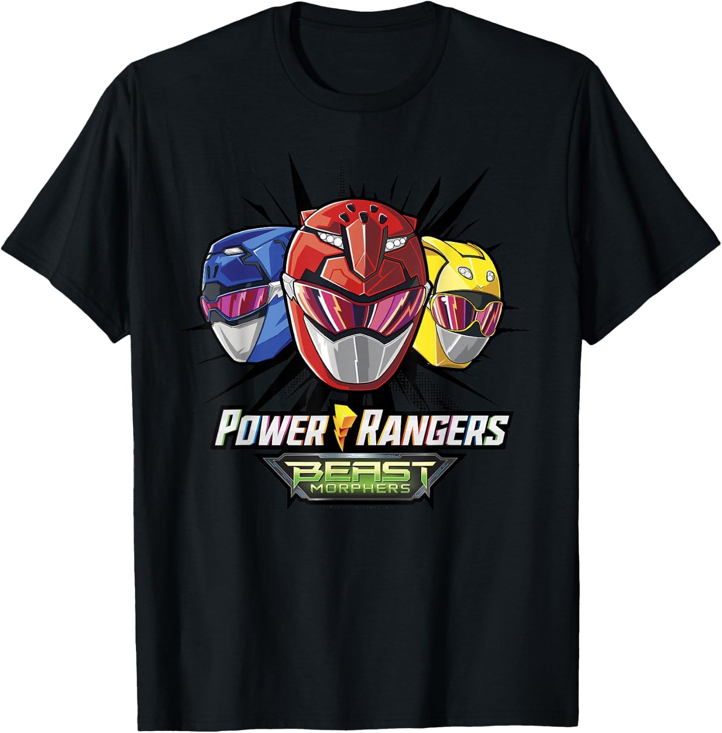 Power Rangers Group Shot Beast Morphers Helmets T-Shirt - T-Shirt | Black