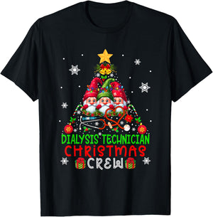 Dialysis Technician Christmas Crew Three Gnomes Xmas Tree T-Shirt - T-Shirt | Black
