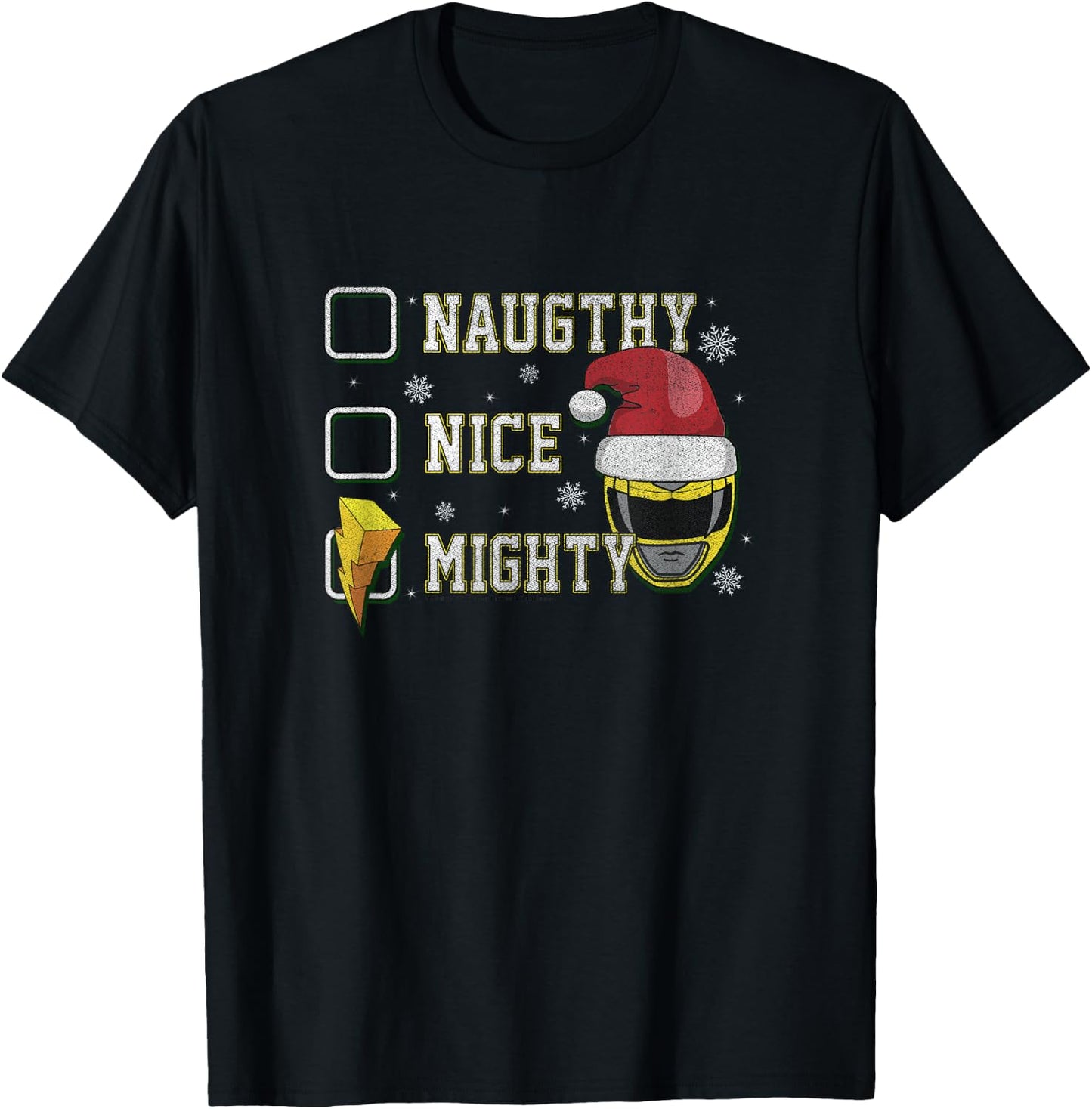 Power Rangers Christmas Naughty Nice Mighty Yellow Ranger T-Shirt - T-Shirt | Black
