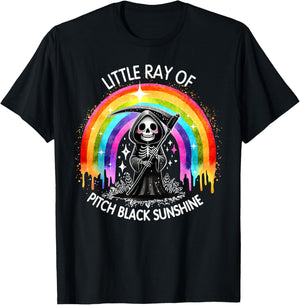 Little Ray Of Pitch Black Sunshine Death Rainbow Halloween Men Women Kids T-Shirt - T-Shirt | Black