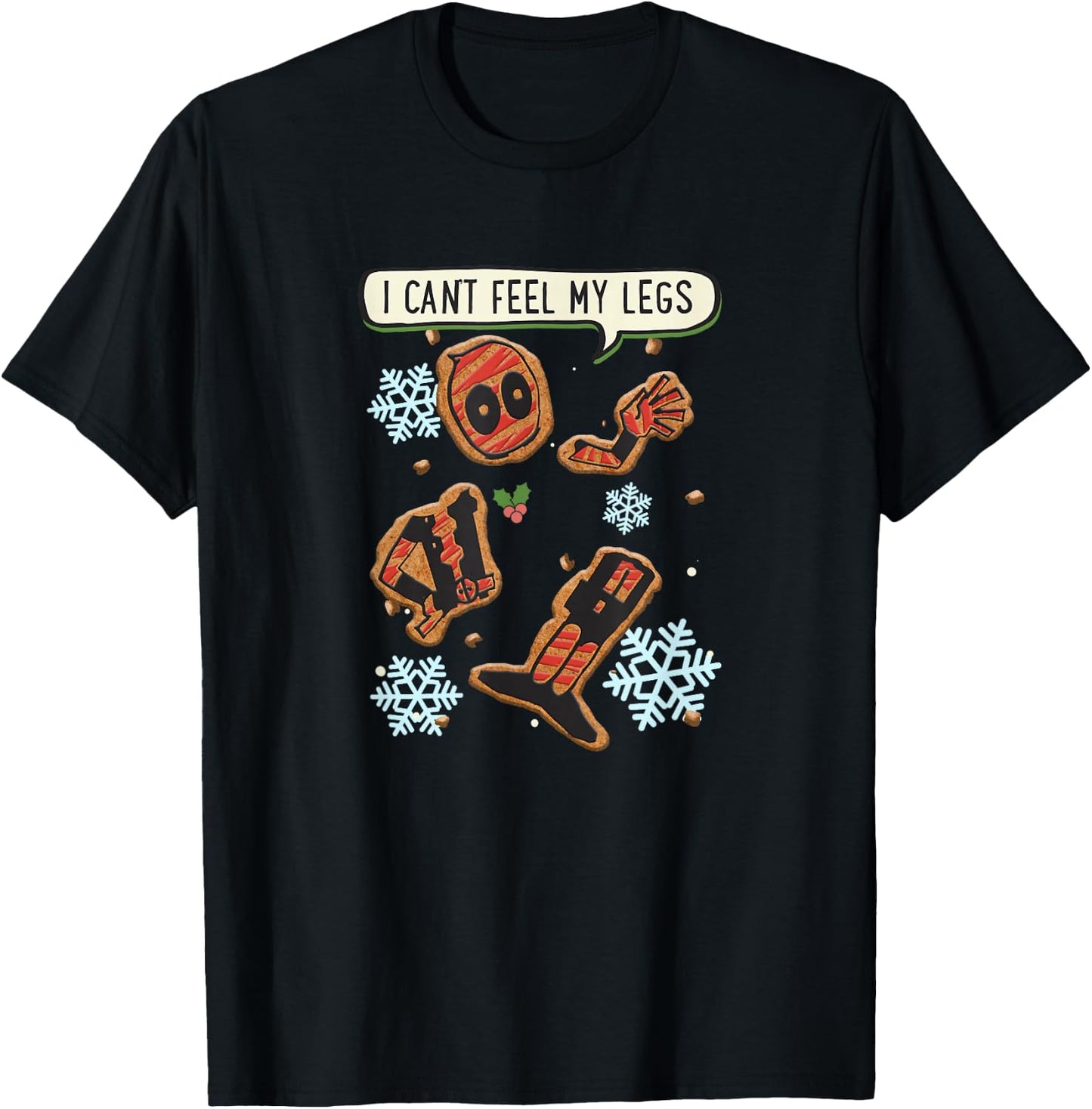Marvel Christmas Deadpool Gingerbread Cookie Can't Feel Legs T-Shirt - T-Shirt | Black