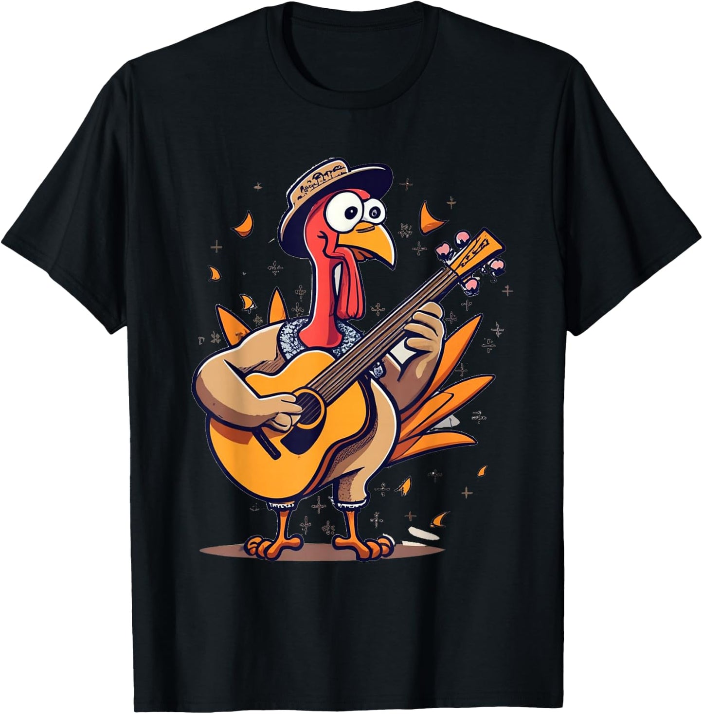 Thanksgiving RockStar Turkey Playing Guitar T-Shirt - T-Shirt | Black