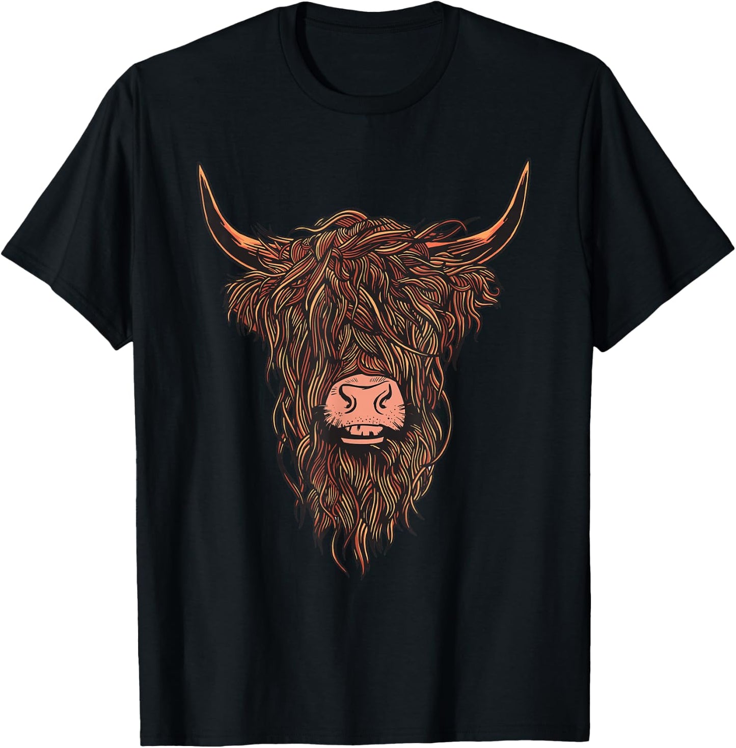 Scottish Highland Cow Face Highlander Cattle T-Shirt - T-Shirt | Black