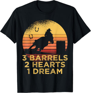 Horse Barrel Racing 3 Barrels 2 Hearts 1 Dream Rodeo Cowgirl T-Shirt - T-Shirt | Black