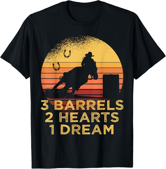 Horse Barrel Racing 3 Barrels 2 Hearts 1 Dream Rodeo Cowgirl T-Shirt - T-Shirt | Black