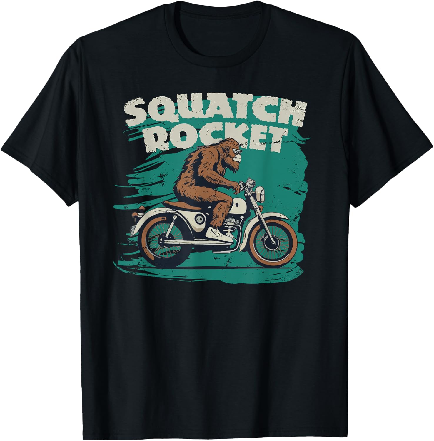 Sasquatch Motorcycle Rider Bigfoot Fan Crotch Squatch Rocket T-Shirt - T-Shirt | Black