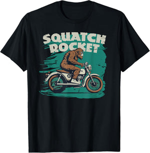 Sasquatch Motorcycle Rider Bigfoot Fan Crotch Squatch Rocket T-Shirt - T-Shirt | Black