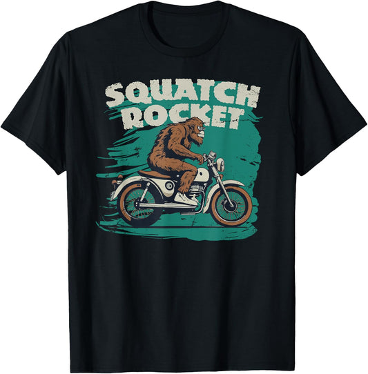 Sasquatch Motorcycle Rider Bigfoot Fan Crotch Squatch Rocket T-Shirt - T-Shirt | Black