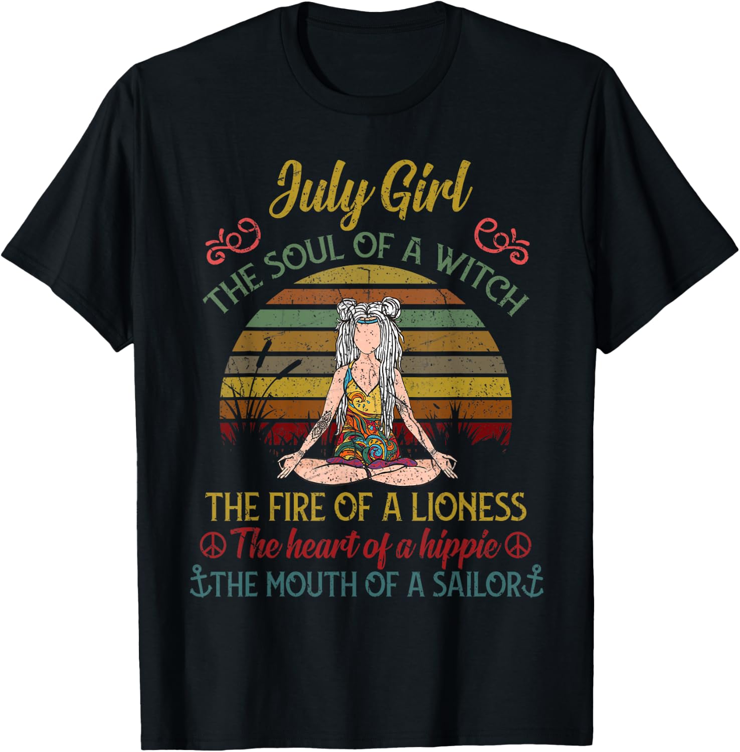 July Girl The Soul of A Witch Vintage July Birthday Gift T-Shirt - T-Shirt | Black