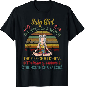 July Girl The Soul of A Witch Vintage July Birthday Gift T-Shirt - T-Shirt | Black