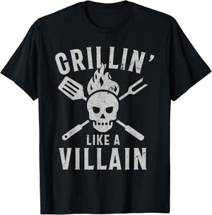 Funny Grillin' Like A Villain Barbecue Grilling Cooking T-Shirt - T-Shirt | Black