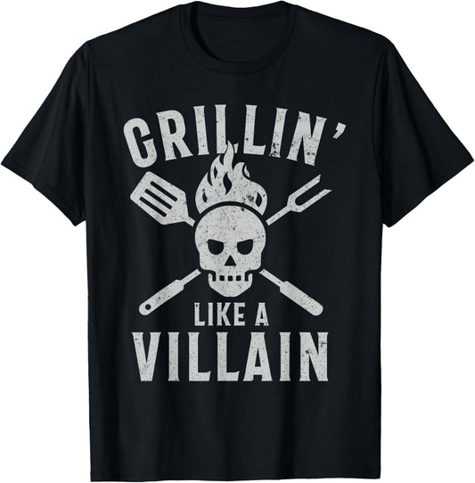 Funny Grillin' Like A Villain Barbecue Grilling Cooking T-Shirt - T-Shirt | Black